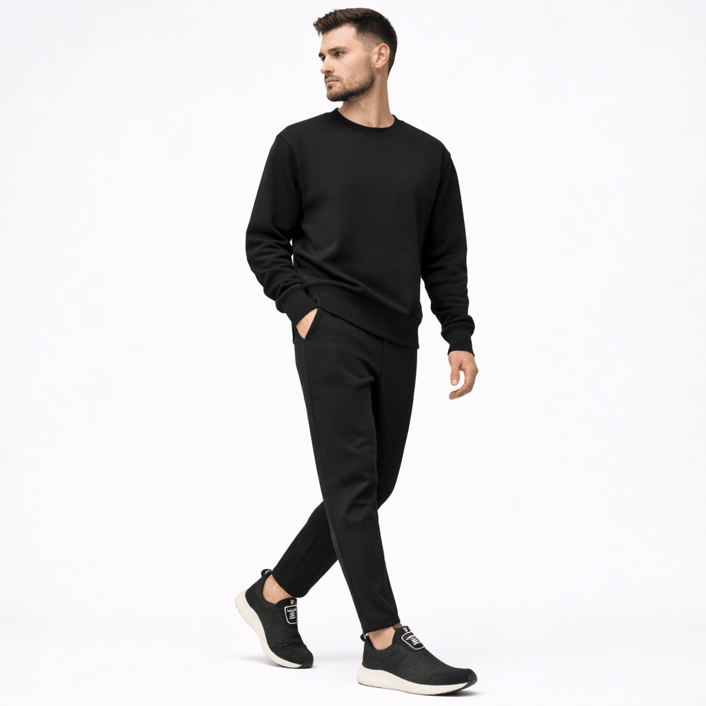 Model wearing ZK Drift Onyx Slip-On sneakers