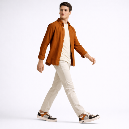 Model wearing ZK Tidal Brown Wave Low-Top sneakers