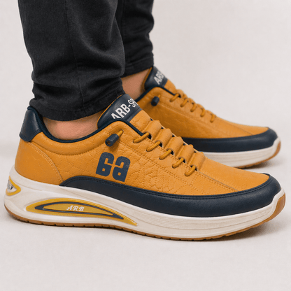 Model wearing ZK Apex Solar Racer sneakers with dark jeans